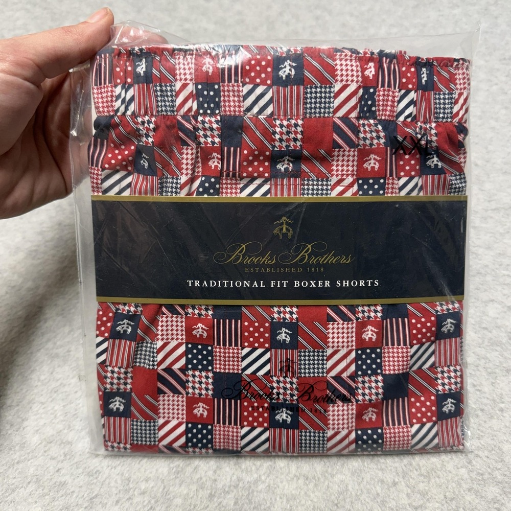Brooks Brothers Boxer Shorts Mens 2XL Red Blue Patriotic USA Check Traditional